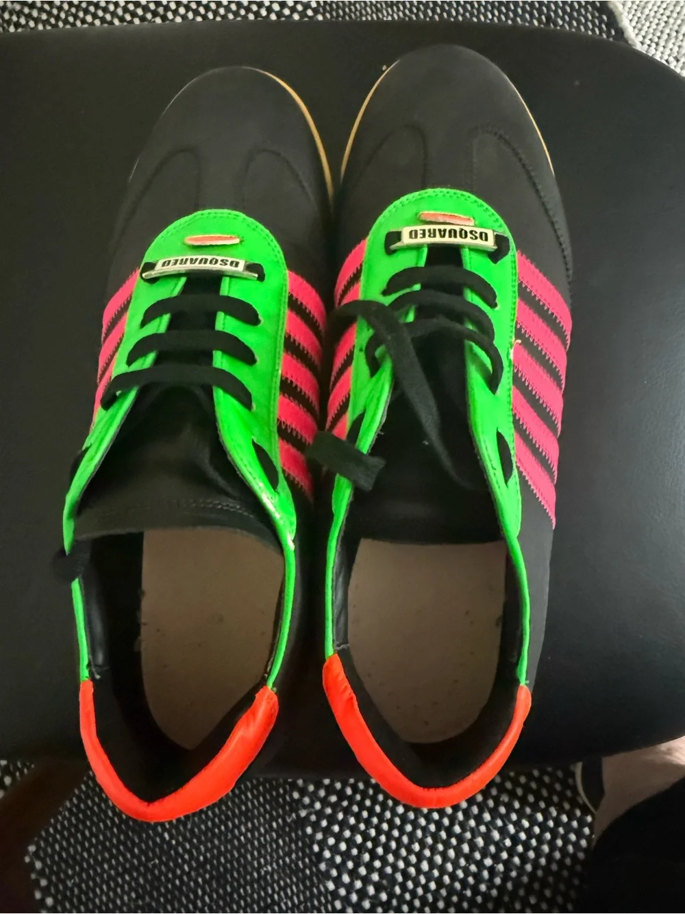 DSQUARED Men’s Black Sneakers with Neon Green & Pink Accents